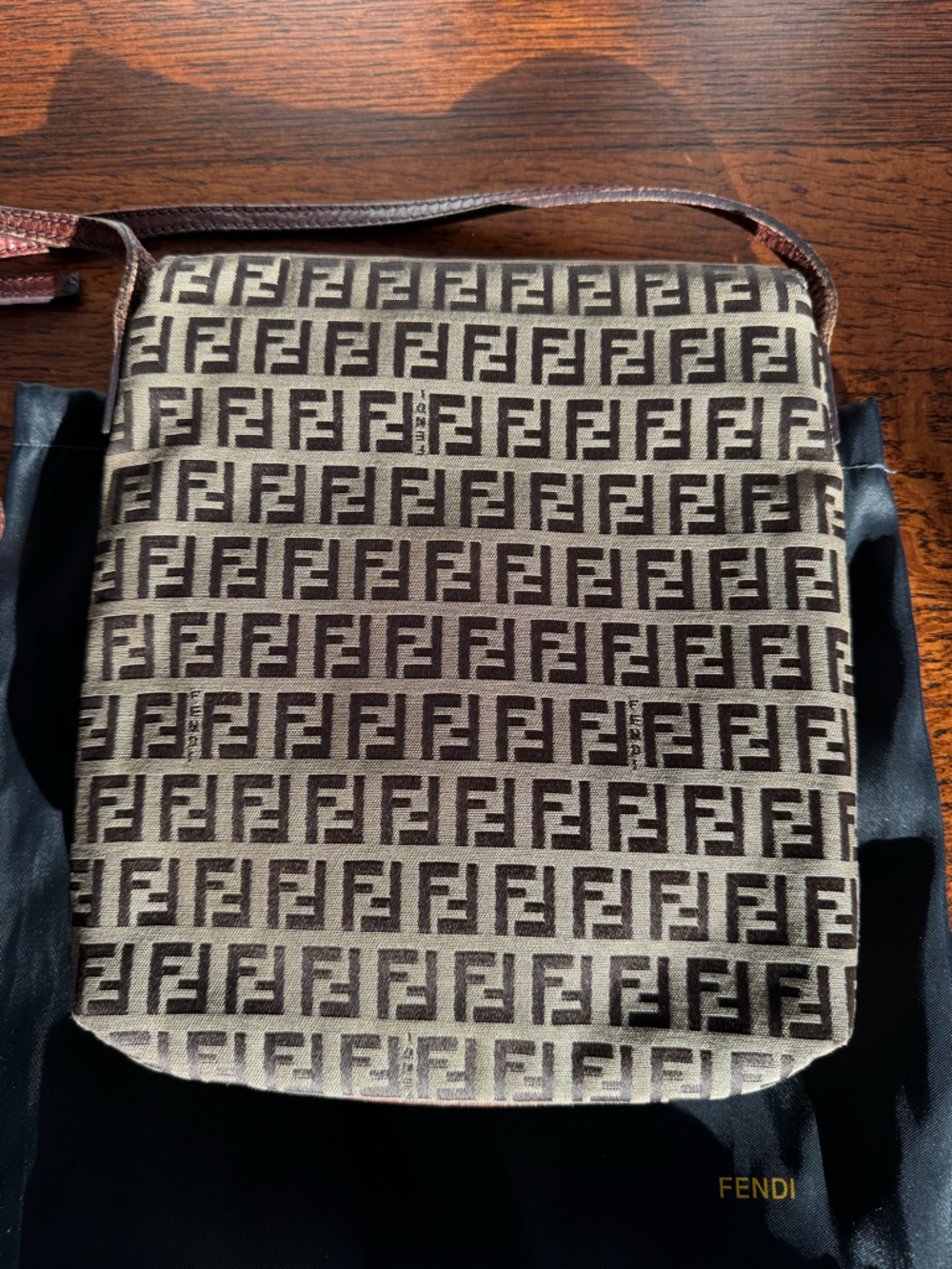 Fendi Vintage Zucchino Brown and Tan Monogram Crossbody Bag w/Dust Bag and COA - Picture 7 of 16